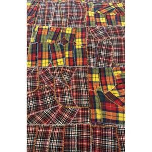 Vintage Handmade Wool Quilt Plaid Blanket 2 Sided 72"x 63" One Of A Kind Throw